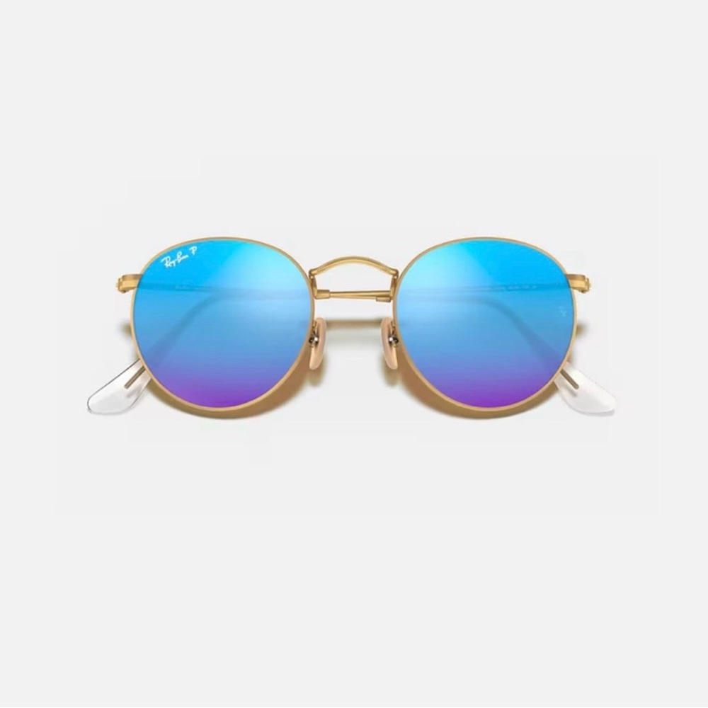 Ray-Ban Gold Sunglasses with Blue-Purple Lenses